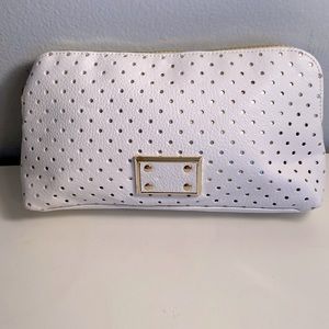 PINK Make Up Case or Clutch Bag - Leather, White & Gold